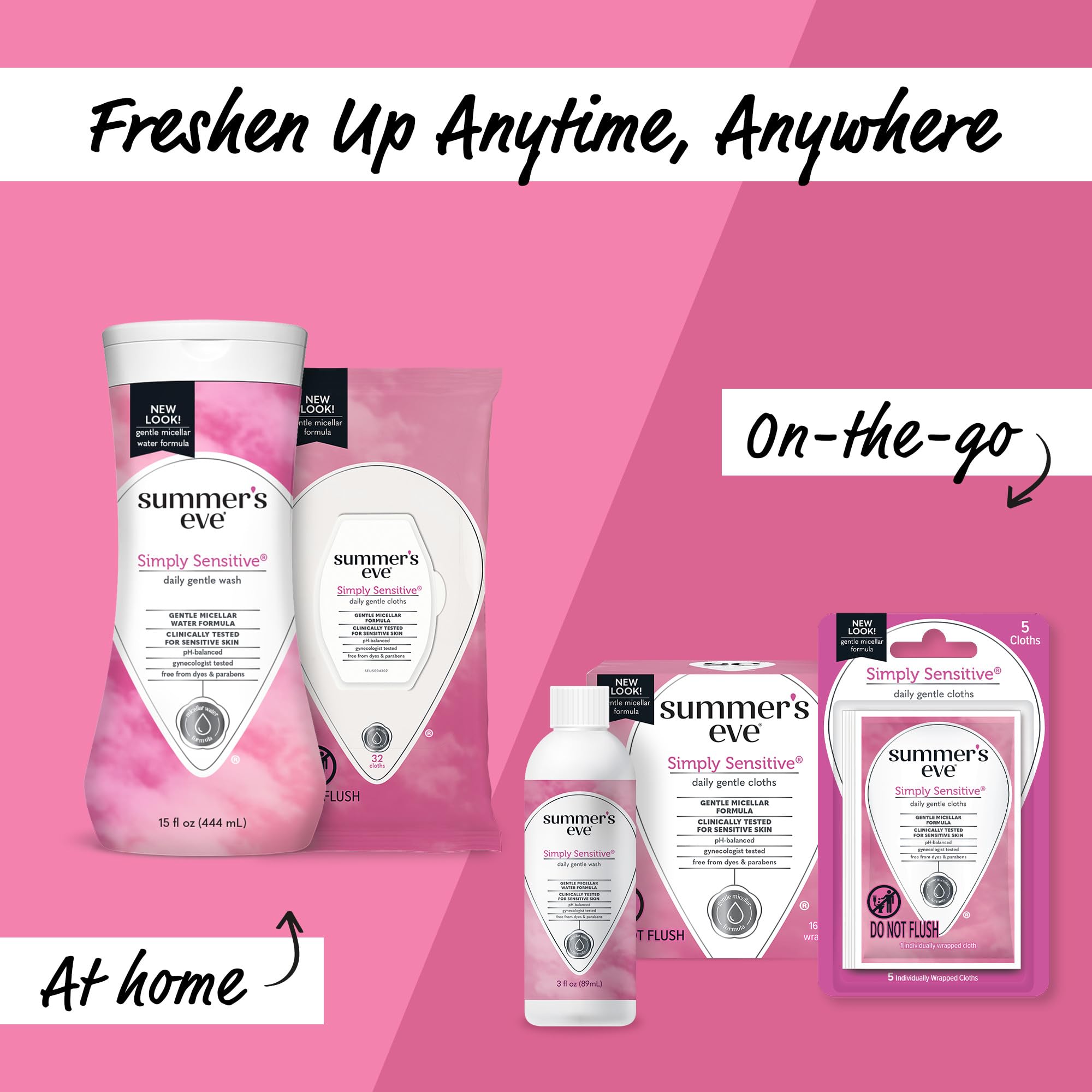 Summer's Eve Feminine Wipes, Simply Sensitive, 5 Count Trial & Travel Size, 24 Pack